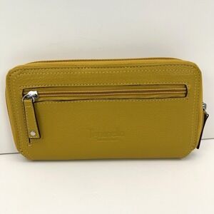 TIGNANELLO Leather Wallet Yellow Zip Around Multi Slot Clutch Zip Front Pocket